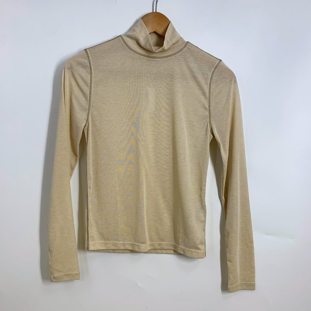 Madewell Womens Top Mock Neck Long Sleeve Tan Beige Casual Blouse Sz Small NWT